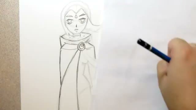 آموزش گام‌به‌گام نقاشی شخصیت Raven از انیمیشن Teen Titans