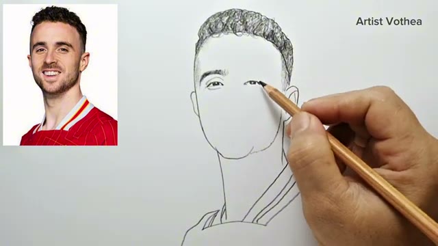 آموزش گام‌به‌گام طراحی چهره دیوگو ژوتا با مداد سیاه