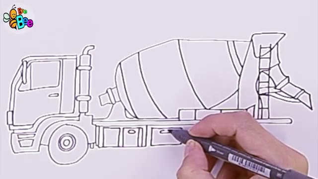 آموزش نقاشی و رنگ‌آمیزی کامیون میکسر سیمان برای کودکان