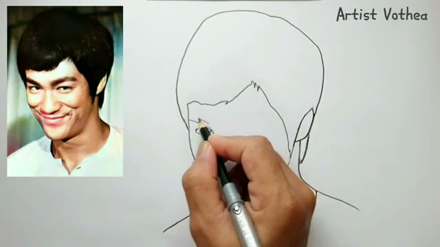 آموزش گام‌به‌گام طراحی چهره بروس لی با مداد به زبان ساده