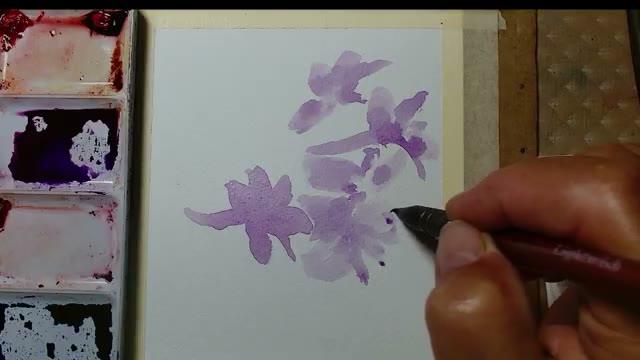آموزش نقاشی آبرنگ گل‌های Larkspur با Hedwig Theeuwen