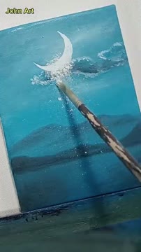 آموزش نقاشی منظره شب مهتابی با رنگ اکریلیک به زبان ساده