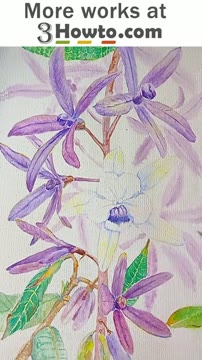 آموزش نقاشی آبرنگ گل Petrea Volubilis؛ از پس‌زمینه تا جزئیات نهایی
