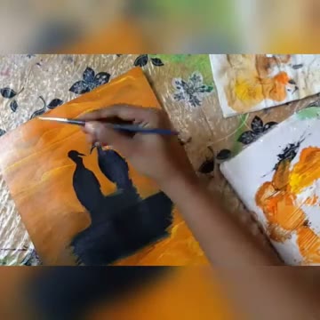 آموزش نقاشی غروب خورشید با اکریلیک؛ تمرین شانزدهم از دوره ۲۱ روزه