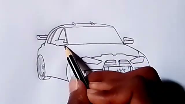 طراحی حرفه‌ای خودروی BMW M4 در حال دریفت با مداد