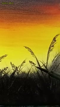 آموزش نقاشی ساده و سریع منظره غروب با تکنیک اکریلیک