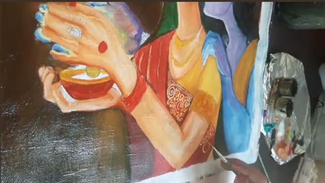 آموزش گامبهگام نقاشی رنگ روغن رادها کریشنا برای مبتدیان