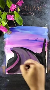 آموزش نقاشی آسان منظره شب با رنگ پوستر برای مبتدیان
